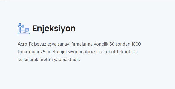ACRO TK enjeksiyon bölümü